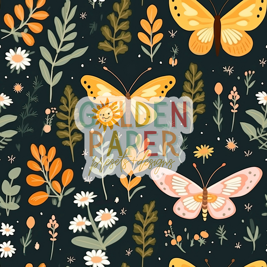 Butterfly | Flower | Leaves | Seamless Pattern