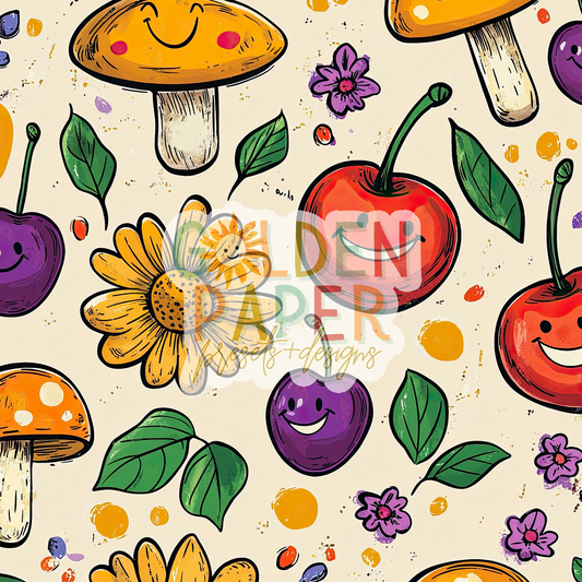 Fruit | Food | Mushroom | Smiley | Cream | Sunflower | Seamless Pattern