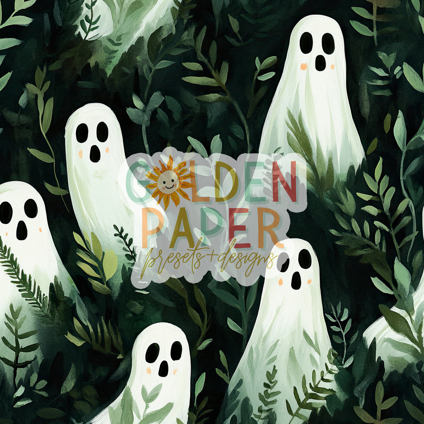 Halloween | Ghost | Spooky | Green | Leaves | Seamless Pattern