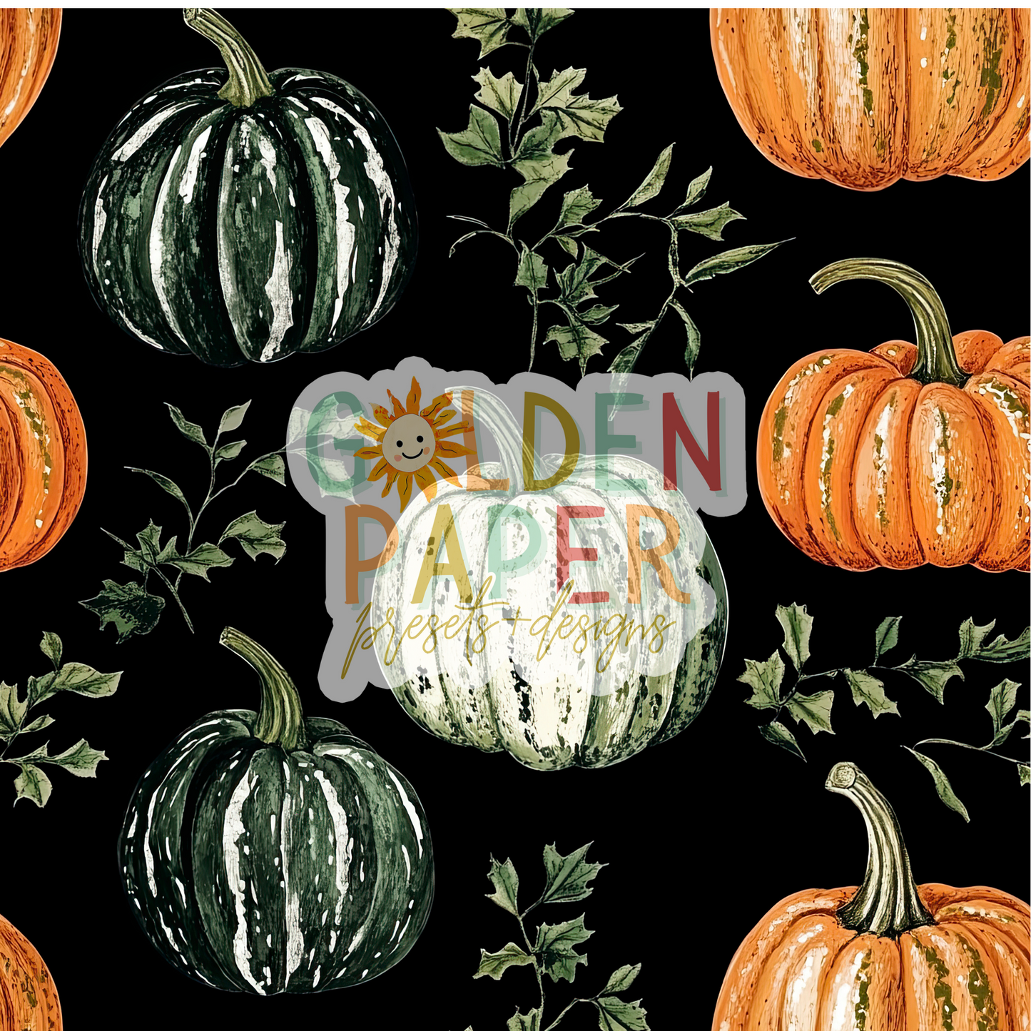 Pumpkin | Orange | Green | Vine | Seamless Pattern