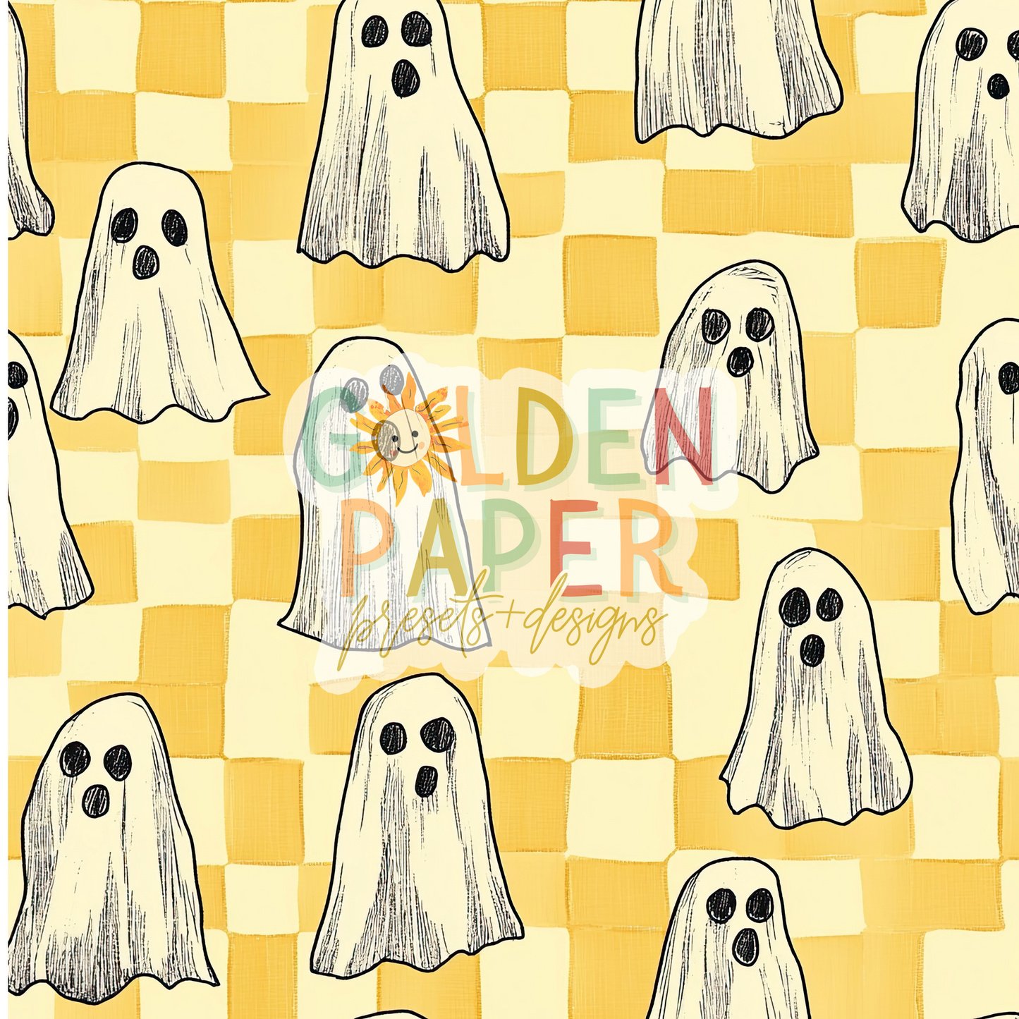 Ghost | Checkered | Yellow | Seamless Pattern