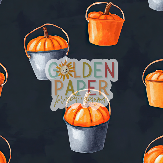 Pumpkin | Bucket | Fall | Holiday | Black | Seamless Pattern