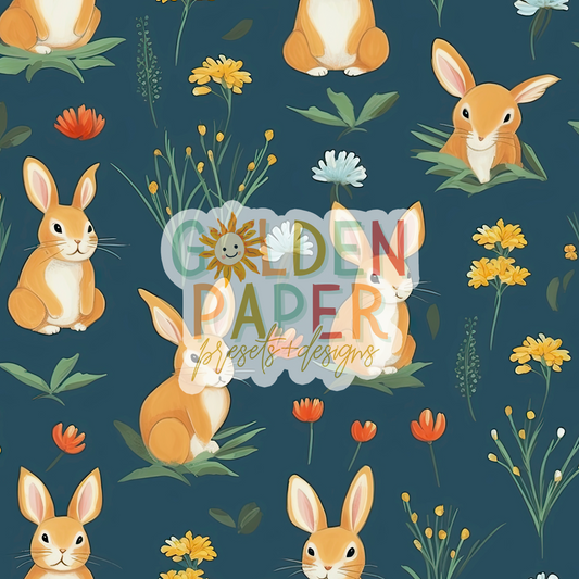 Bunny | Easter | Floral | Blue | Seamless Pattern