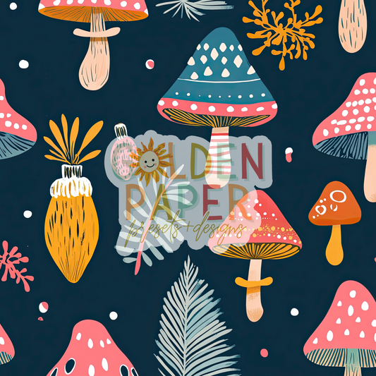 Mushroom | Colorful | Christmas | Christmas Lights | Ornaments | Seamless Pattern