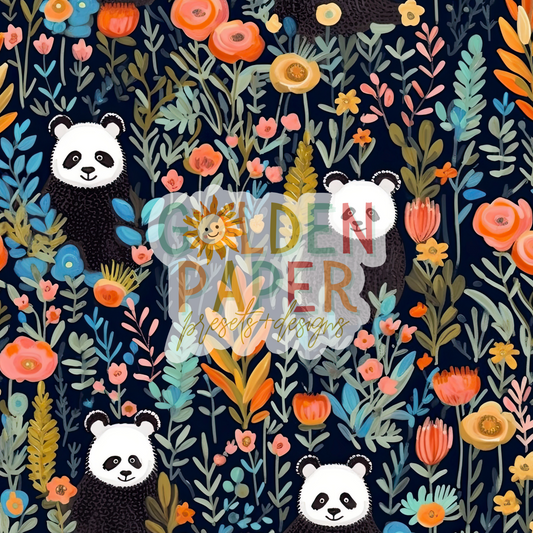 Panda | Vine | Colorful | Flower | Seamless Pattern