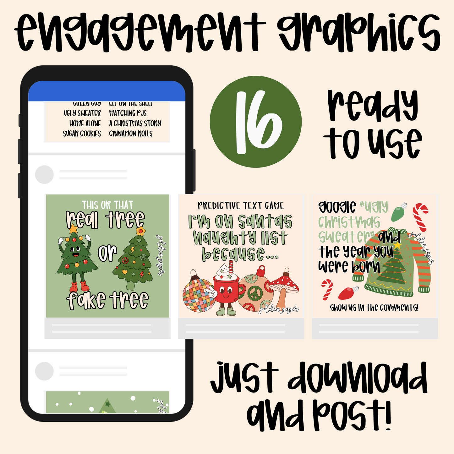 Engagement Graphic Pack | Green Christmas