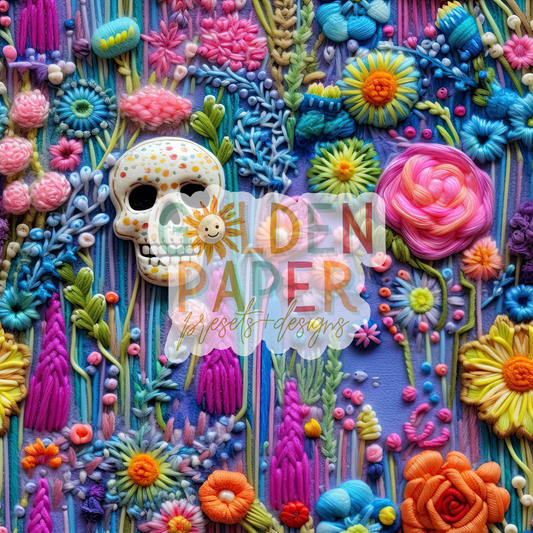 Sugar Skull | Embroidery | 3D | Seamless Pattern