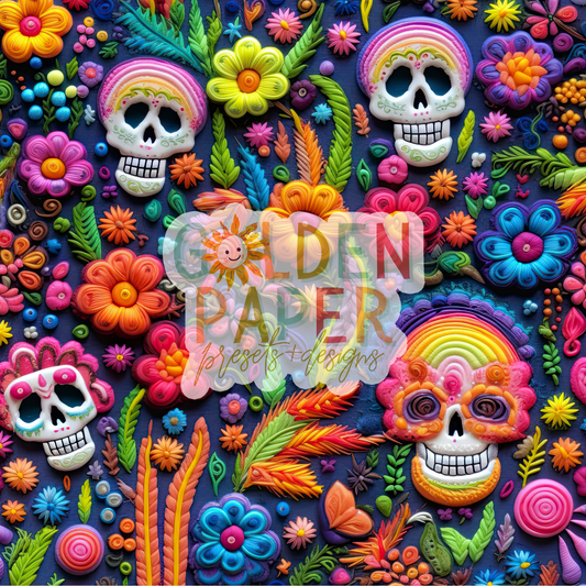 Sugar Skull | Day of the Dead | 3D | Embroidery | Seamless Pattern