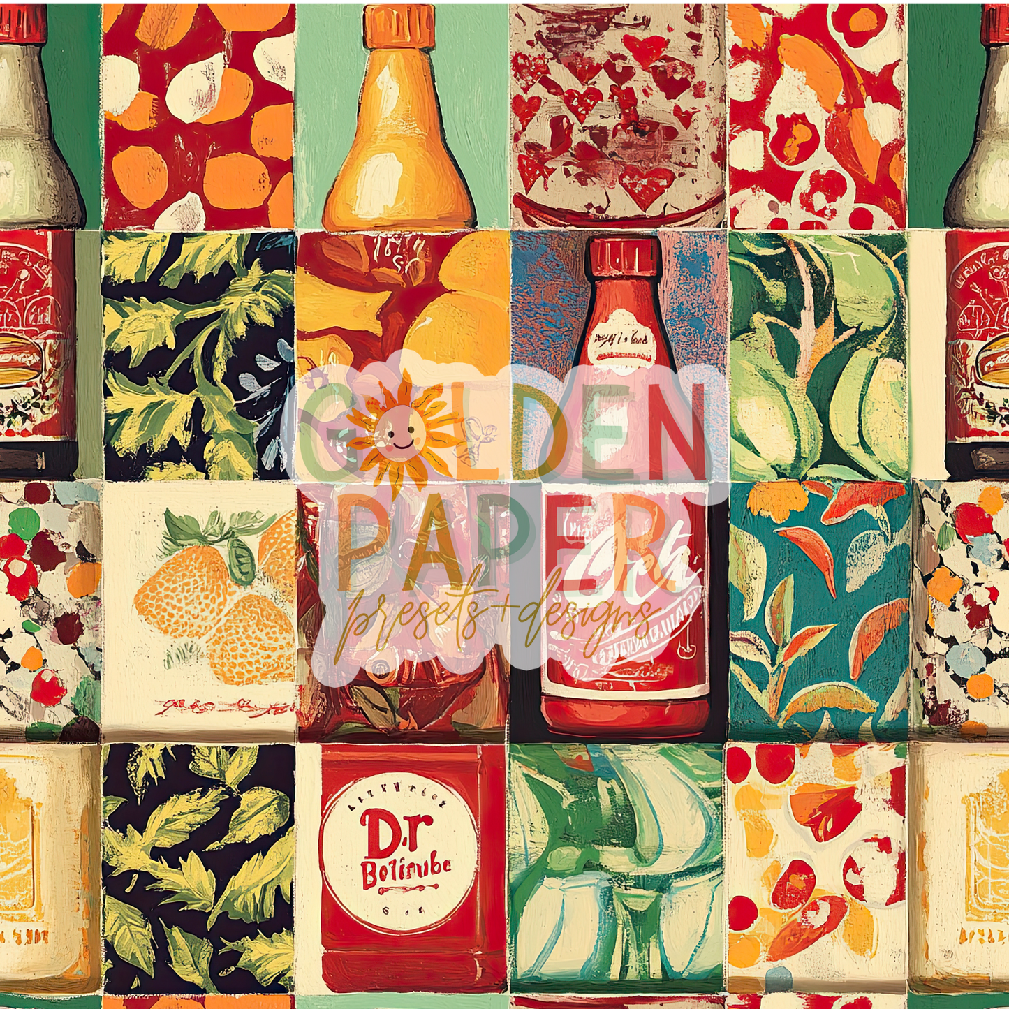 Patchwork | Bottle | Fruit | Seamless Pattern