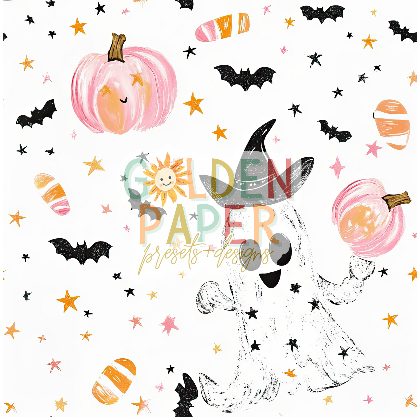 Halloweeen | Bat | Pink | Pumpkin | Star | Ghost | Seamless Pattern