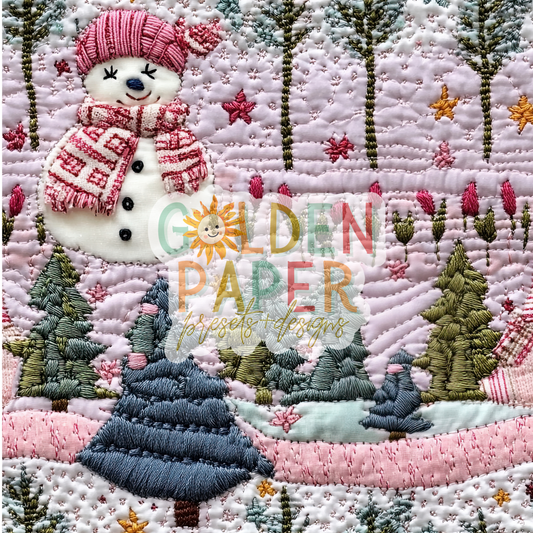 Christmas | Snowman | Tree | Light Pink | Flower | Embroidery | Seamless Pattern