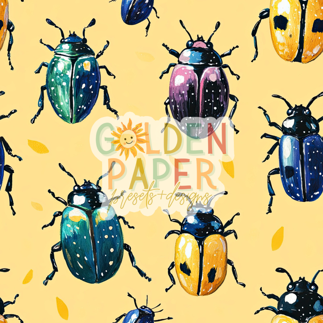 Bugs | Beetles | Ladybug | Hand painted | Seamless Pattern