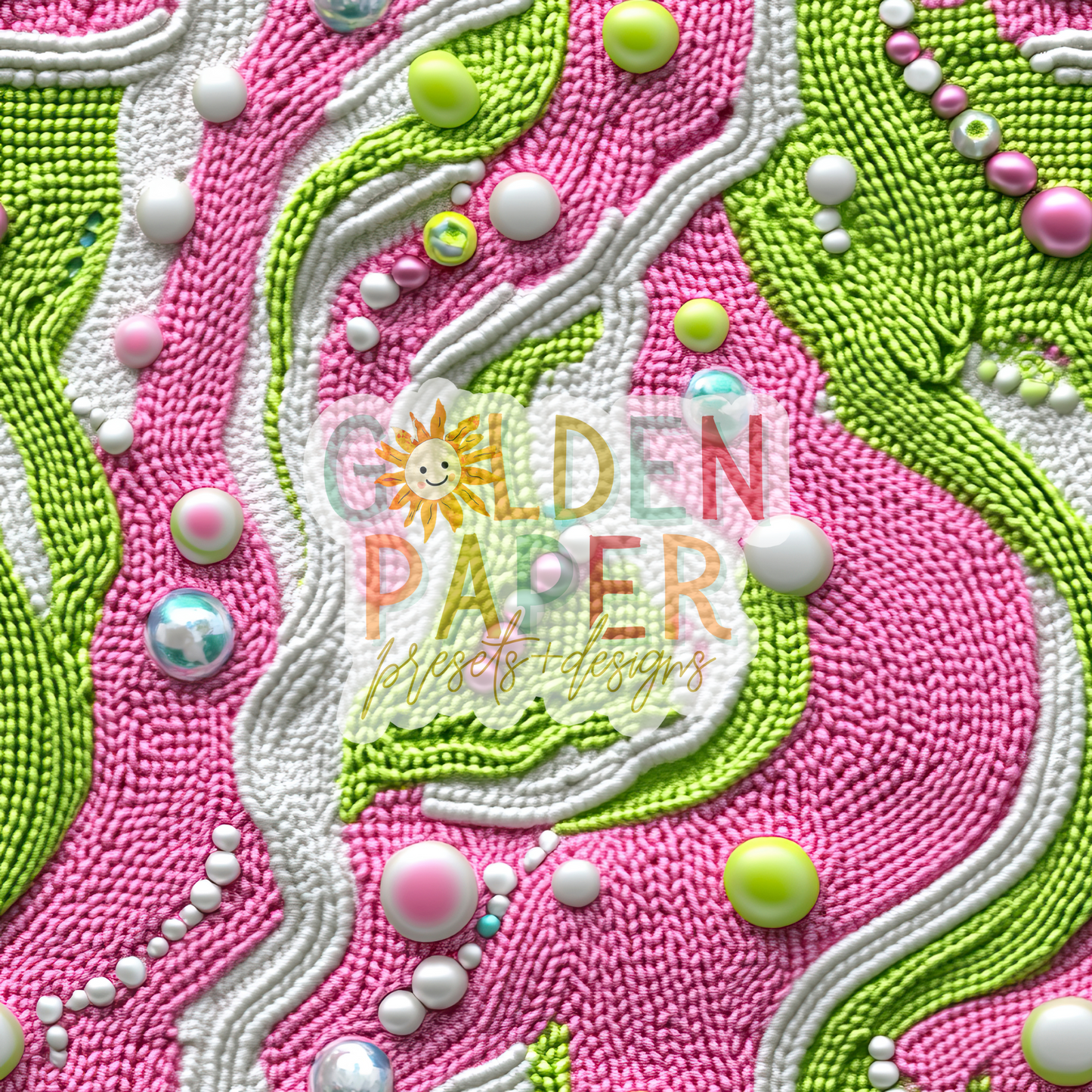 3D | Pearl | Silver | White | Pink | Green | Seamless Pattern