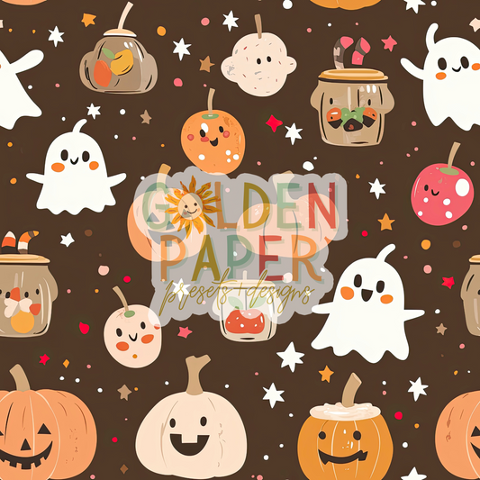 Jack o'lantern | Ghost | Cider | Spice | Seamless Pattern