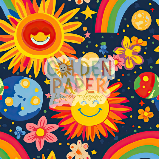 Space | Sunshine | Floral | Rainbow | Happy | Seamless Pattern