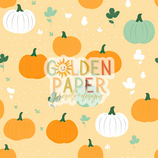 Fall | Halloween | Pumpkins | Blue | White | Orange | Seamless Pattern