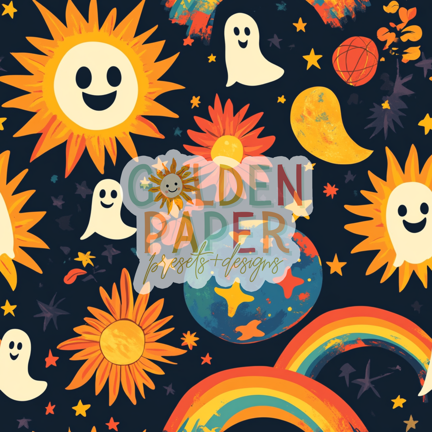 Ghost | Fall | Sun | Rainbow | Seamless Pattern