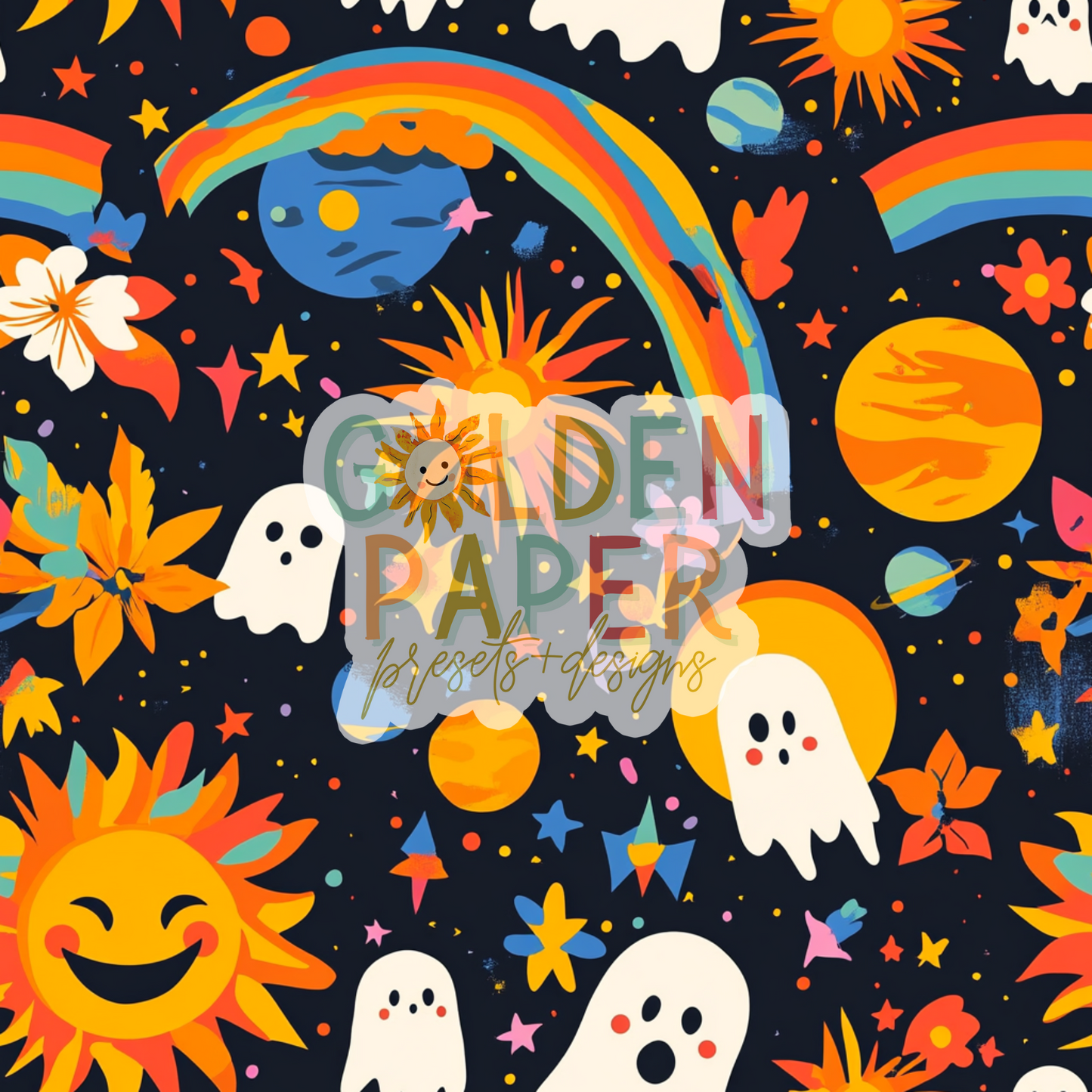 Halloween | Ghost | Space | Rainbow | Vibrant | Seamless Pattern