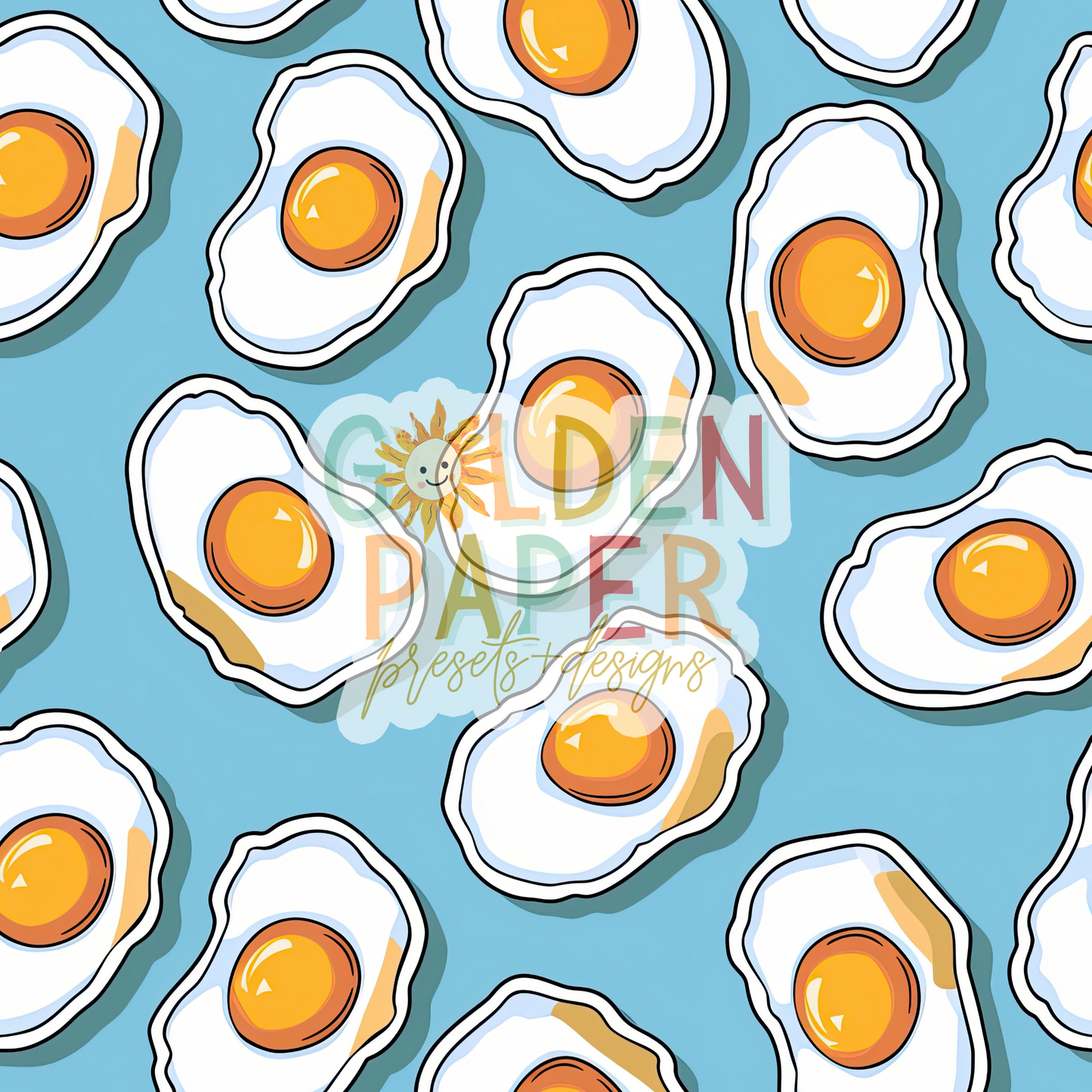 Breakfast | Food | Egg | Blue | White | Seamless Pattern