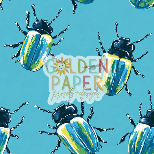 Beetle Bugs | Blue | Boy | Hand Painted | Seamless Pattern