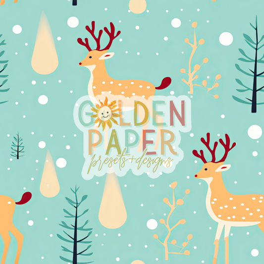 Christmas | Holiday | Deer | Reindeer | Blue | Seamless Pattern